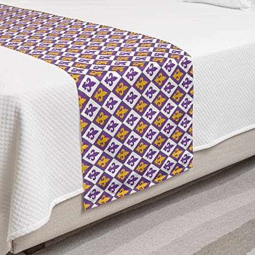 Ambesonne Fleur De Lis Bed Runner Modern Medieval Motif Abstract Vibrant Geometric Mardi Gras Decorative Accent Bedding Scarf for Hotels Homes and Guestrooms Purple Earth Yellow