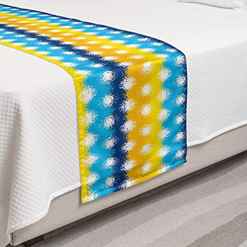 Ambesonne Abstract Bed Runner Pattern of Spot Like Sketchy Round Blots on a Colorful Wavy Background Decorative Accent Bedding Scarf for Hotels Homes and Guestrooms Blue Yellow Night Blue