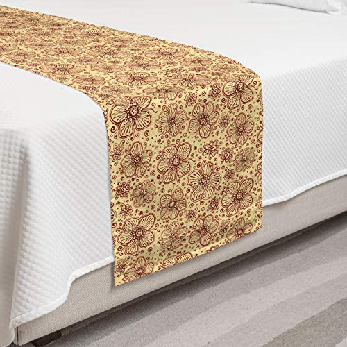 Ambesonne Floral Bed Runner Hand Drawn Style Blossoms with Little Dots and Spirals Nature Inspired Art Decorative Accent Bedding Scarf for Hotels Homes and Guestrooms Ruby Pale Yellow