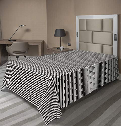 Ambesonne Art Deco Flat Sheet Geometric Minimalist Stripes Forming Triangles Halftone Lines Design Soft Comfortable Top Sheet Decorative Bedding 1 Piece Twin Size Ivory and Charcoal Grey
