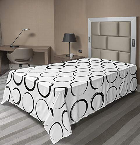 Ambesonne Black and White Flat Sheet Circles with Brush Stroke Effects Hand Drawn Grunge Style Design Soft Comfortable Top Sheet Decorative Bedding 1 Piece Twin Size Black White