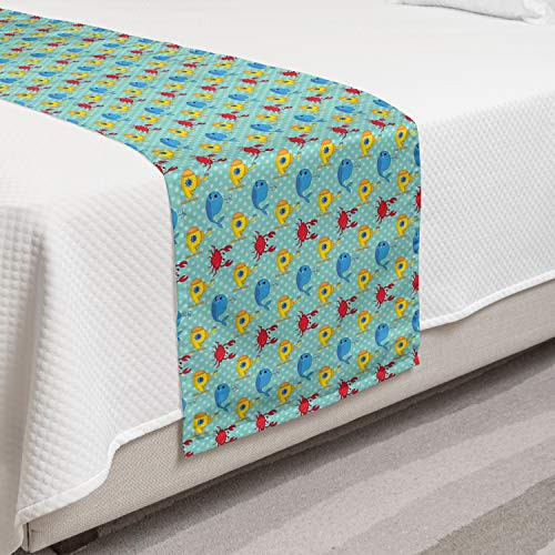 Ambesonne Yellow Submarine Bed Runner Underwater Life Theme Pattern Submarines Whales and Crabs Print Decorative Accent Bedding Scarf for Hotels Homes and Guestrooms Aqua and Mustard