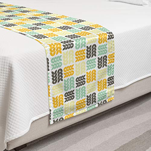 Lunarable Abstract Bed Runner Retro Pattern of Nordic Style Inspired Formations Decorative Accent Bedding Scarf for Hotels Homes and Guestrooms Yellow Almond Green