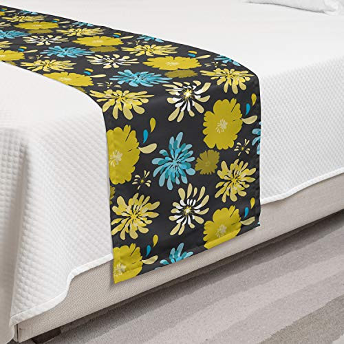 Ambesonne Floral Bed Runner Jasmine Daisy Peony Spider Mum Spray Different Flower Types Bouquet Decorative Accent Bedding Scarf for Hotels Homes and Guestrooms Charcoal Grey Yellow