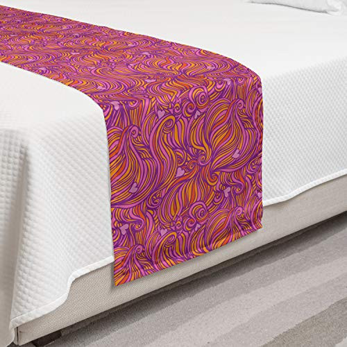 Ambesonne Yellow and Purple Bed Runner Funky Hand Drawn Swirls and Hearts Pattern Decorative Accent Bedding Scarf for Hotels Homes and Guestrooms Burnt Sienna Purple