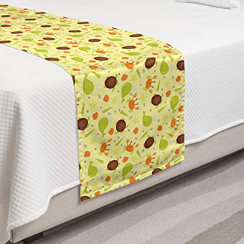 Ambesonne Marine Bed Runner Continuous Cartoon with Whale Crab Turtle and Shells Decorative Accent Bedding Scarf for Hotels Homes and Guestrooms Yellow Multicolor