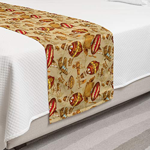 Ambesonne Vintage Airplane Bed Runner Hand Drawn Aviation Themed Abstract Crafts Balloon and Planes Decorative Accent Bedding Scarf for Hotels Homes and Guestrooms Pale Brown Red Yellow