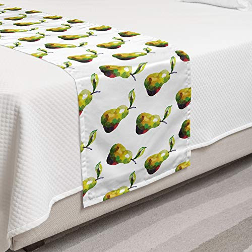 Ambesonne Watercolor Bed Runner Delicious and Organic Pears on a Plain Backdrop Decorative Accent Bedding Scarf for Hotels Homes and Guestrooms Green Yellow Green