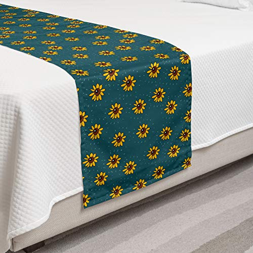 Ambesonne Sunflower Bed Runner Graphic Flower Kids Nursery Style Meadow Nature Pattern Decorative Accent Bedding Scarf for Hotels Homes and Guestrooms Dark Teal Yellow