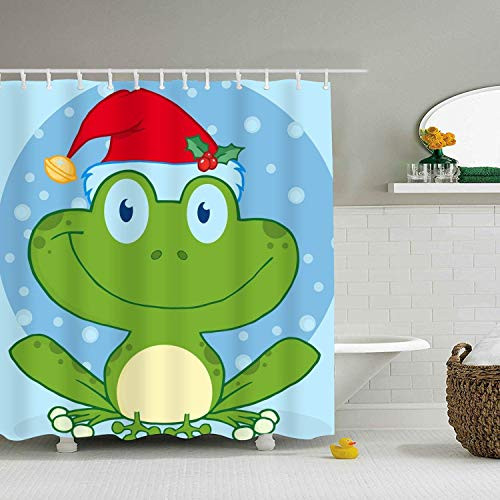 Sonernt Design Shower Curtain Christmas Happy Frog Bath Curtain Waterproof Cloth Fabric Bathroom Decor Set with Hooks