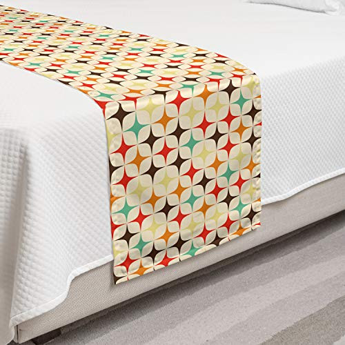 Ambesonne Yellow and Brown Bed Runner Retro-Themed Geometric with Colorful Stars Decorative Accent Bedding Scarf for Hotels Homes and Guestrooms Orange Champagne