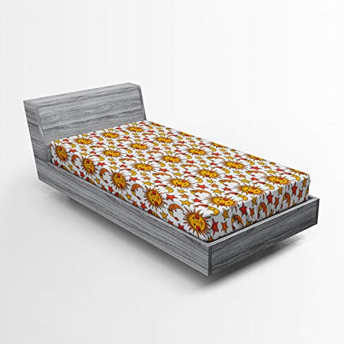 Lunarable Sun Fitted Sheet Nursery Themed Repetitive Pattern with Sun Moon and Stars Bed Cover with All-Round Elastic Deep Pocket for Comfort Twin Size Earth Yellow Orange Burnt Sienna White Lunarable Sun Fitted Sheet Nursery Themed Repetitive Pattern with Sun Moon and Stars Bed Cover with All-Round Elastic Deep Pocket for Comfort Twin Size Earth Yellow Orange Burnt Sienna White