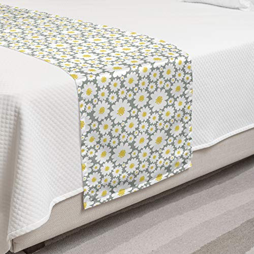 Lunarable Grey and Yellow Bed Runner White Daisies on an Abstract Background Blossoming Spring Nature Decorative Accent Bedding Scarf for Hotels Homes and Guestrooms Grey White Yellow