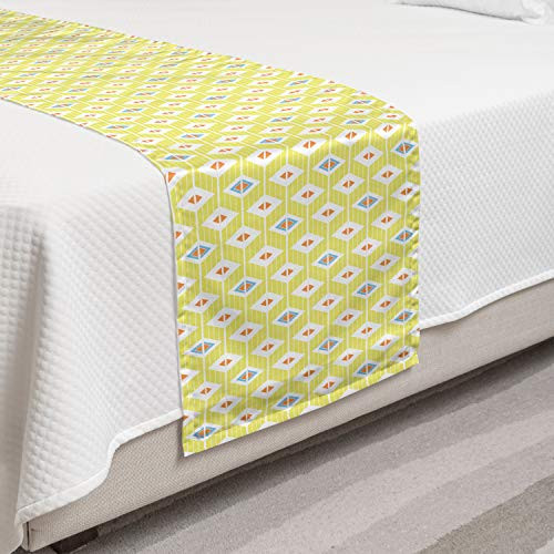 Ambesonne Geometric Bed Runner Rhombuses with Stripes Motifs Illustration on Yellow Background Decorative Accent Bedding Scarf for Hotels Homes and Guestrooms Yellow Orange Blue