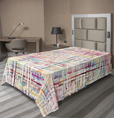 Ambesonne Grunge Flat Sheet Abstract Paint Manifold Complicated Mixed and Lines Print Illustration Soft Comfortable Top Sheet Decorative Bedding 1 Piece Twin Size Multicolor