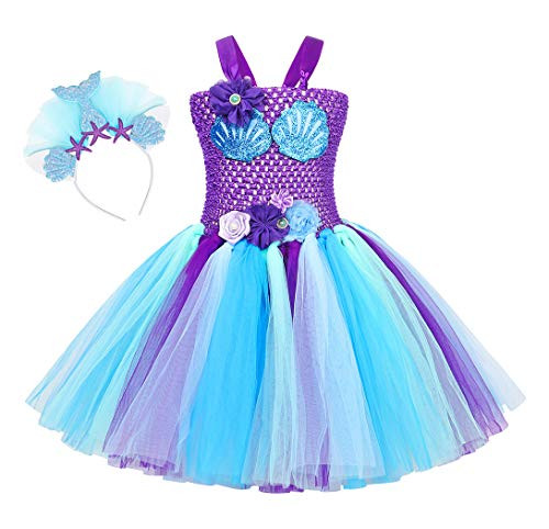 Cotrio Mermaid Costume Girls Birthday Party Princess Fancy Dresses Toddler Kids Halloween Cosplay Outifts Clothes Tulle Tutu Dress with Headband -4-5 Years Blue Purple- Cotrio Mermaid Costume Girls Birthday Party Princess Fancy Dresses Toddler Kids Halloween Cosplay Outifts Clothes Tulle Tutu Dress with Headband -4-5 Years Blue Purple-