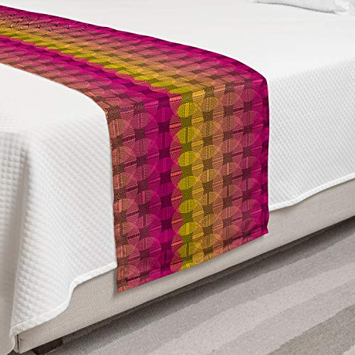Ambesonne Abstract Bed Runner Continuous Intertwined Circles Elements Motif Illustration Print Decorative Accent Bedding Scarf for Hotels Homes and Guestrooms Dark Magenta and Dark Yellow