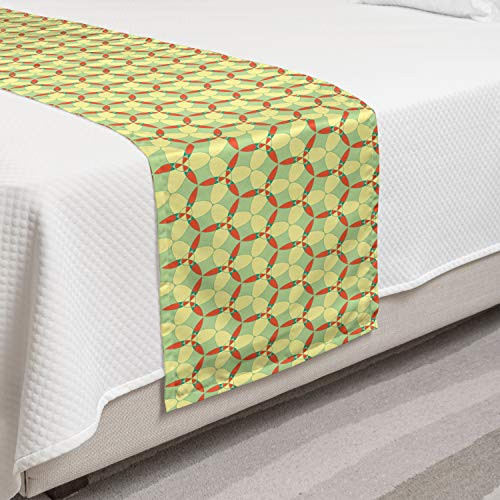 Ambesonne Abstract Bed Runner Intertwined Geometric Shapes Nostalgic Inspired Decorative Accent Bedding Scarf for Hotels Homes and Guestrooms Yellow Multicolor