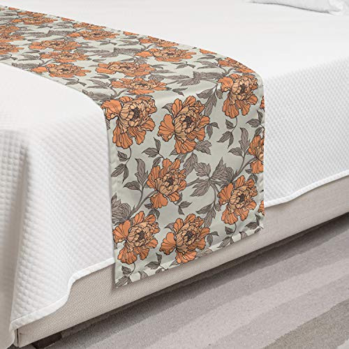Ambesonne Vintage Bed Runner Floral Nostalgia with Peony Flowers Decorative Accent Bedding Scarf for Hotels Homes and Guestrooms Dark Peach Grey Yellow