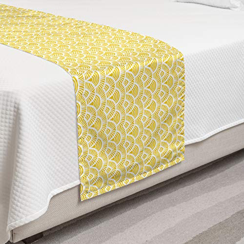 Ambesonne Yellow Bed Runner Vintage Hand Drawn Style Art Nouveau Pattern Geometrical Retro Scales Japanese Decorative Accent Bedding Scarf for Hotels Homes and Guestrooms Yellow White Ambesonne Yellow Bed Runner Vintage Hand Drawn Style Art Nouveau Pattern Geometrical Retro Scales Japanese Decorative Accent Bedding Scarf for Hotels Homes and Guestrooms Yellow White