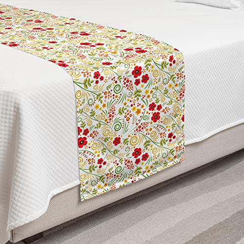 Lunarable Flower Bed Runner Abstract Floral Botany Pattern on Plain Backdrop Decorative Accent Bedding Scarf for Hotels Homes and Guestrooms Vermilion Earth Yellow Lunarable Flower Bed Runner Abstract Floral Botany Pattern on Plain Backdrop Decorative Accent Bedding Scarf for Hotels Homes and Guestrooms Vermilion Earth Yellow