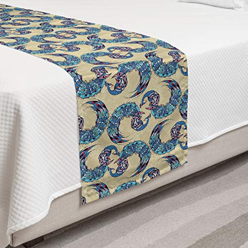 Ambesonne Bird Bed Runner Abstract Folkloric Inspired Design of Continuous Japanese Peacock Decorative Accent Bedding Scarf for Hotels Homes and Guestrooms Grey Yellow Multicolor
