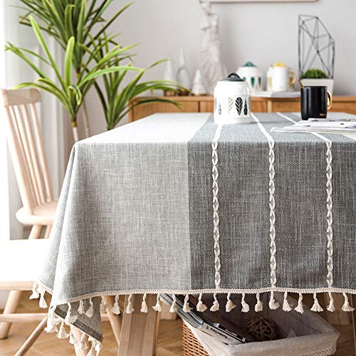 SUNBEAUTY Gray Tablecloth Rectangle Cotton Linen Table Cloth Washable Wrinkle Free Stain Resistant 55x86 Tassel Tablecloth for Dining Table Cover Kitchen Decorations