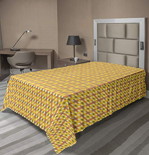 Lunarable Geometric Flat Sheet Repetitive Overlapping Lines Diagonal Stripes Simple Illustration Soft Comfortable Top Sheet Decorative Bedding 1 Piece Twin Size Mustard and Warm Taupe