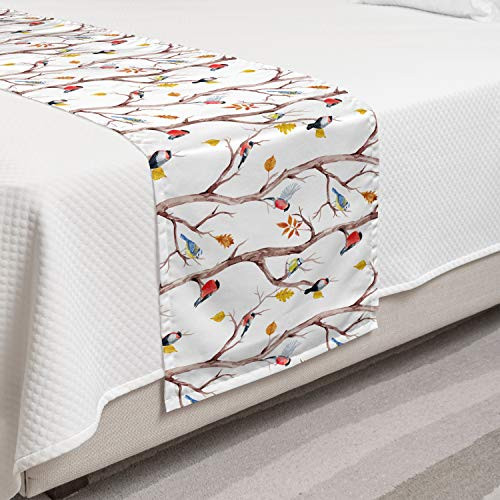 Ambesonne Autumn Bed Runner Watercolor Birds on a Tree with Yellow Leaves During Fall Season Decorative Accent Bedding Scarf for Hotels Homes and Guestrooms Dark Peach and Multicolor