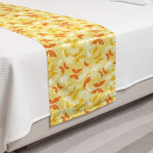 Ambesonne Yellow and White Bed Runner Butterfly Pattern with Swirls Romantic Animals of Spring Decorative Accent Bedding Scarf for Hotels Homes and Guestrooms Earth Yellow Orange