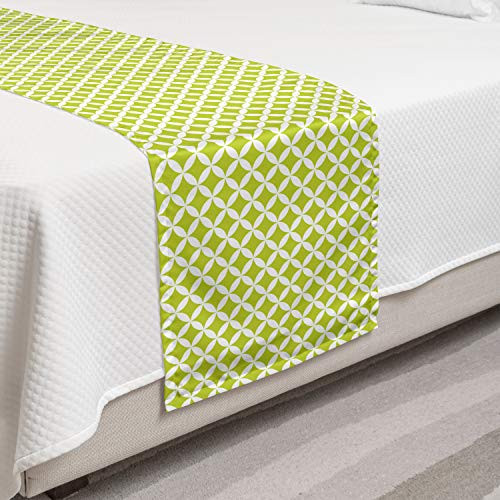 Ambesonne Vintage Bed Runner Classic Monochrome Geometrical Pattern with Circles and Retro Diamond Star Decorative Accent Bedding Scarf for Hotels Homes and Guestrooms Yellow Green White