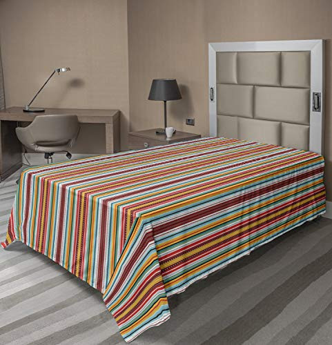 Ambesonne Bohemian Stripe Flat Sheet Folk Tribal Style Vivid Grandiose Lines Stripes and Patterns Drops Waves Soft Comfortable Top Sheet Decorative Bedding 1 Piece Twin Size Multicolor