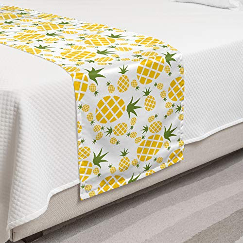 Ambesonne Green and Yellow Bed Runner Rhombus Pineapple with Blooming Foliage Organic Food Design Decorative Accent Bedding Scarf for Hotels Homes and Guestrooms Fern Green and Yellow