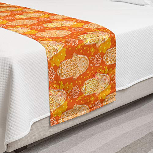 Ambesonne Oriental Bed Runner Folk Hand Motif Mystic Hippie Oriental Decorative Accent Bedding Scarf for Hotels Homes and Guestrooms Orange Yellow and White