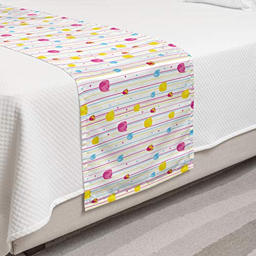 Ambesonne Yellow and Blue Bed Runner Vertical Thin Stripes with Little Flowers and Colorful Tulips Decorative Accent Bedding Scarf for Hotels Homes and Guestrooms Pink Yellow Pale Blue