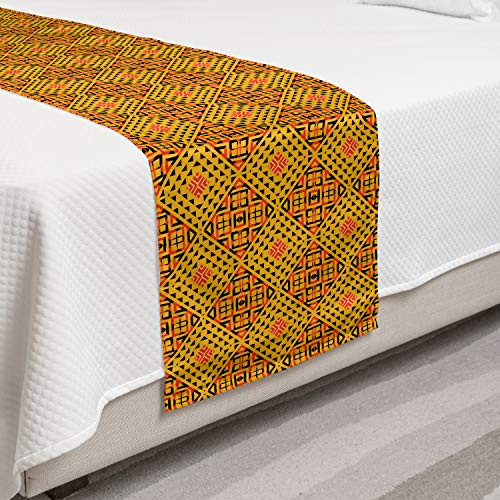 Ambesonne Kente Pattern Bed Runner Diagonal Pattern in Warm Colors and Small Triangles Decorative Accent Bedding Scarf for Hotels Homes and Guestrooms Earth Yellow Vermilion