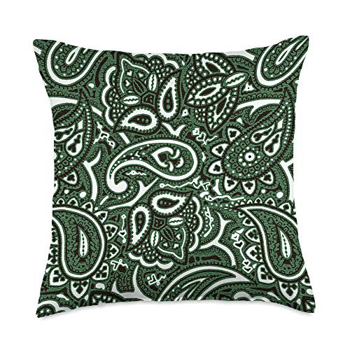 Paisley Pattern Colorful Floral Ornament Green Paisley Pattern Bandana Style Western Biker Ornament Throw Pillow 18x18 Multicolor