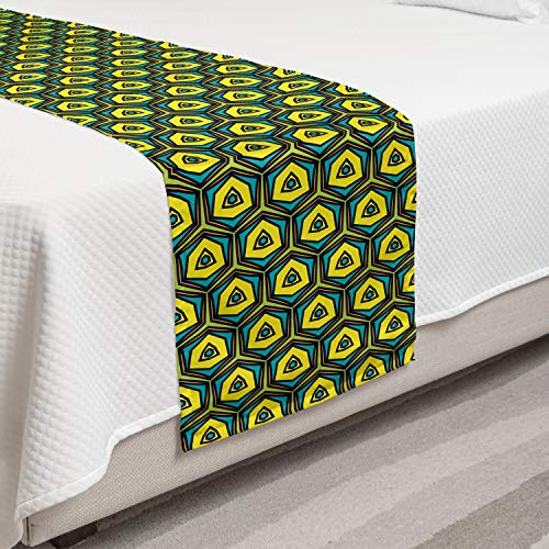 Ambesonne Yellow and Green Bed Runner Colorful Vintage Illustration with Hexagons Decorative Accent Bedding Scarf for Hotels Homes and Guestrooms Green Yellow Green