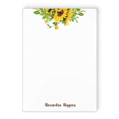 SUNFLOWER NOTEPAD - Personalized Womens Pretty Yellow Floral Stationery/Stationary 5x7 or 8x10 Note Pad