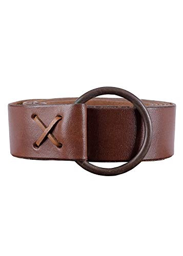 NauticalMart Medieval leather belt with brass ring approx. 150 cm long - Viking LARP leather belt