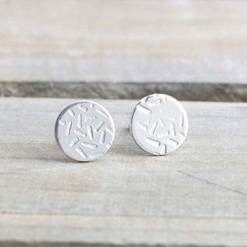 Petite Circle Stud Earrings Sterling Silver Jewelry Gift for Women Sparkle Texture