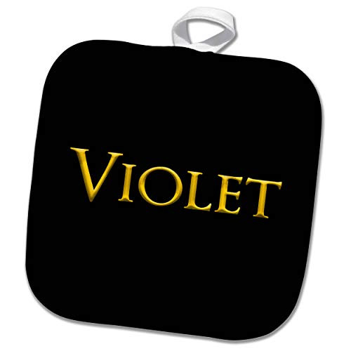 3dRose Violet favored female name in the USA. Yellow on black charm - Potholders -phl_339481_1-