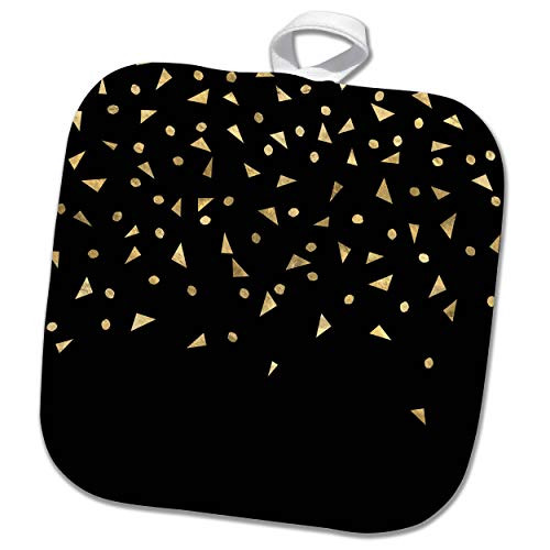 3dRose Black and Image Of Gold Random Circles and Triangles Pattern - Potholders -phl_326604_1-