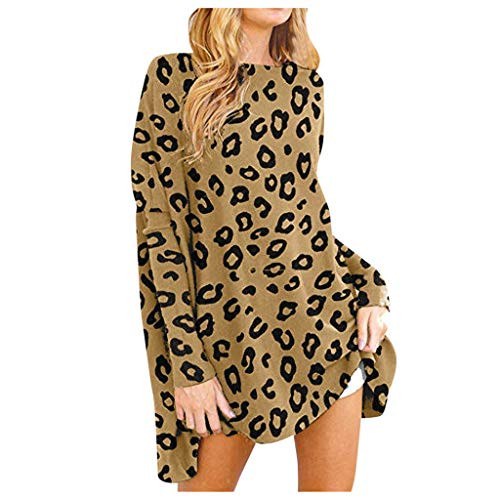 HIRIRI Womens Tunic Tops for Leggings Oversized Shirts Leopard Batwing Long Sleeve Loose Pullover Sweatshirt Brown