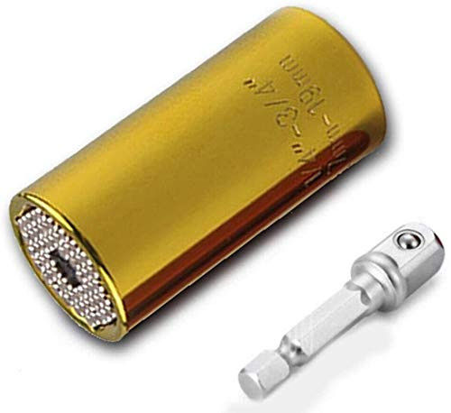Universal Socket 7mm-19mm Professional Sockets Tools Multi-function Wrench Tools with Power Drill Adapter Hand Tools Universal Repair Tools -fits 7mm-19mm Yellow-