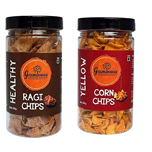 Graminway Healthy Chips Combo Pack of 2 - 100 gm each -Yellow Corn and Healthy Ragi Chips- Graminway Healthy Chips Combo Pack of 2 - 100 gm each -Yellow Corn and Healthy Ragi Chips-