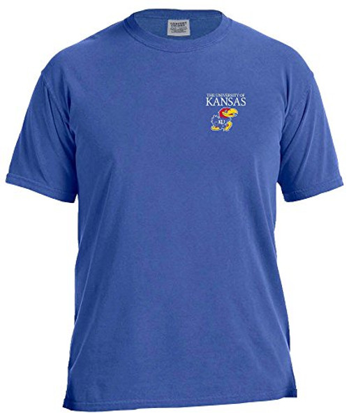 NCAA Kansas Jayhawks Simple Circle Comfort Color Short Sleeve T-Shirt Neon BlueX-Large