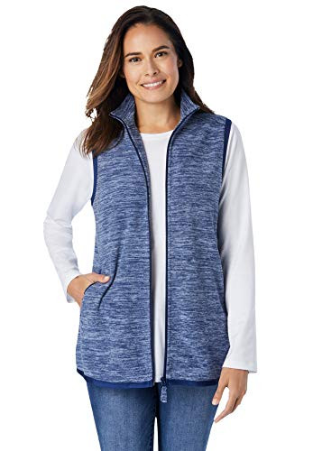 Woman Within Womens Plus Size Zip-Front Microfleece Vest - 2X Blue Marled