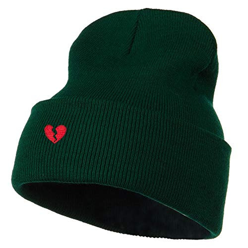 e4Hats.com Mini Broken Heart Embroidered Long Beanie - Dark Green OSFM