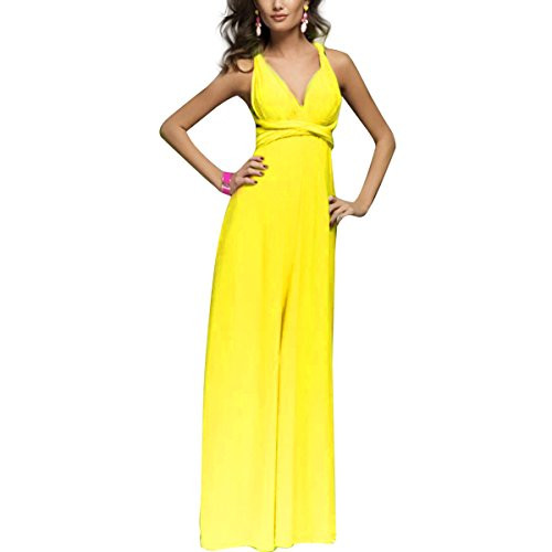 Womens Transformer Convertible Multi Way Wrap Long Prom Maxi Dress V-Neck Hight Low Wedding Bridesmaid Evening Party Grecian Dresses Boho Backless Halter Formal Cocktail Dance Gown Yellow Medium